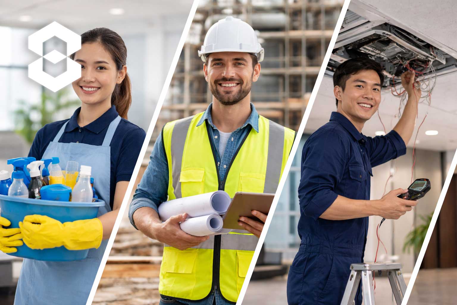 Field professionals from cleaning, construction, and HVAC